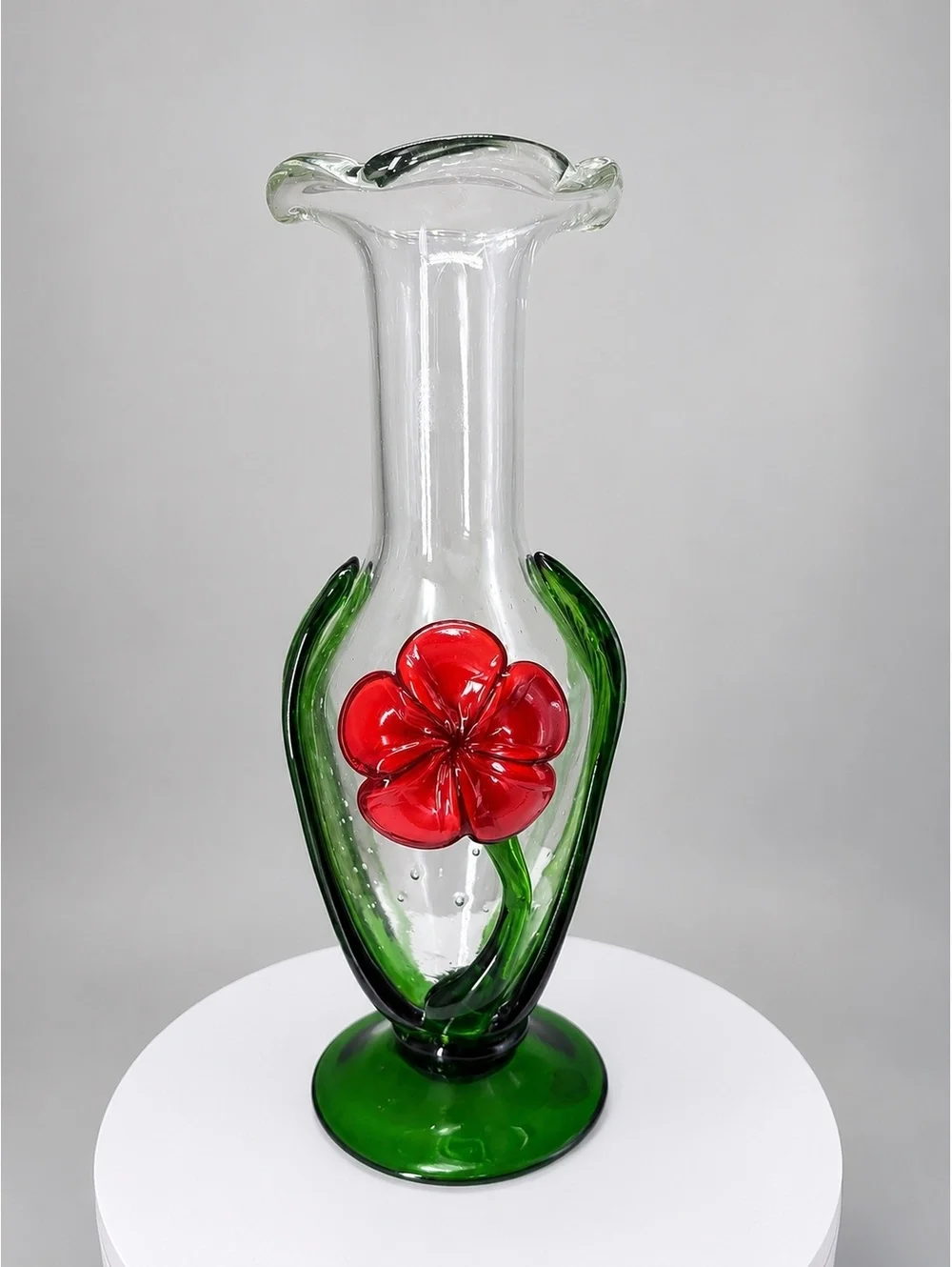 Celebrations 9” Red Poppy Seeded Glass Vase